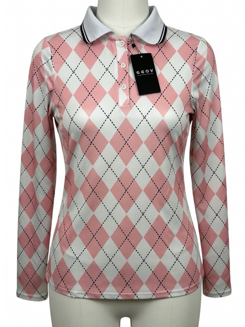PERFORMANCE GEAR Pink Argyle Long-Sleeve Polo Top Golf XS Woman’s